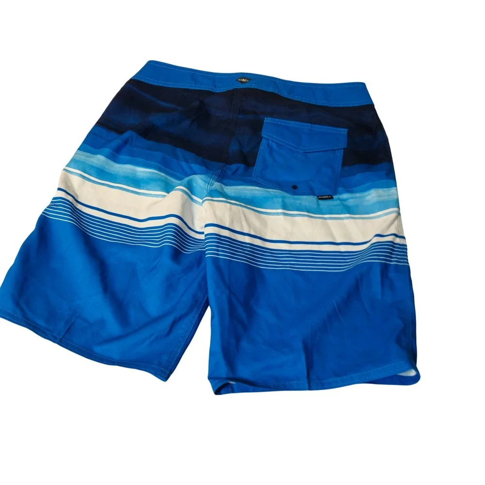 NEW O'Neill Board Shorts Men 32 Blue Striped  Full-Length Swim Trunks NWT‎